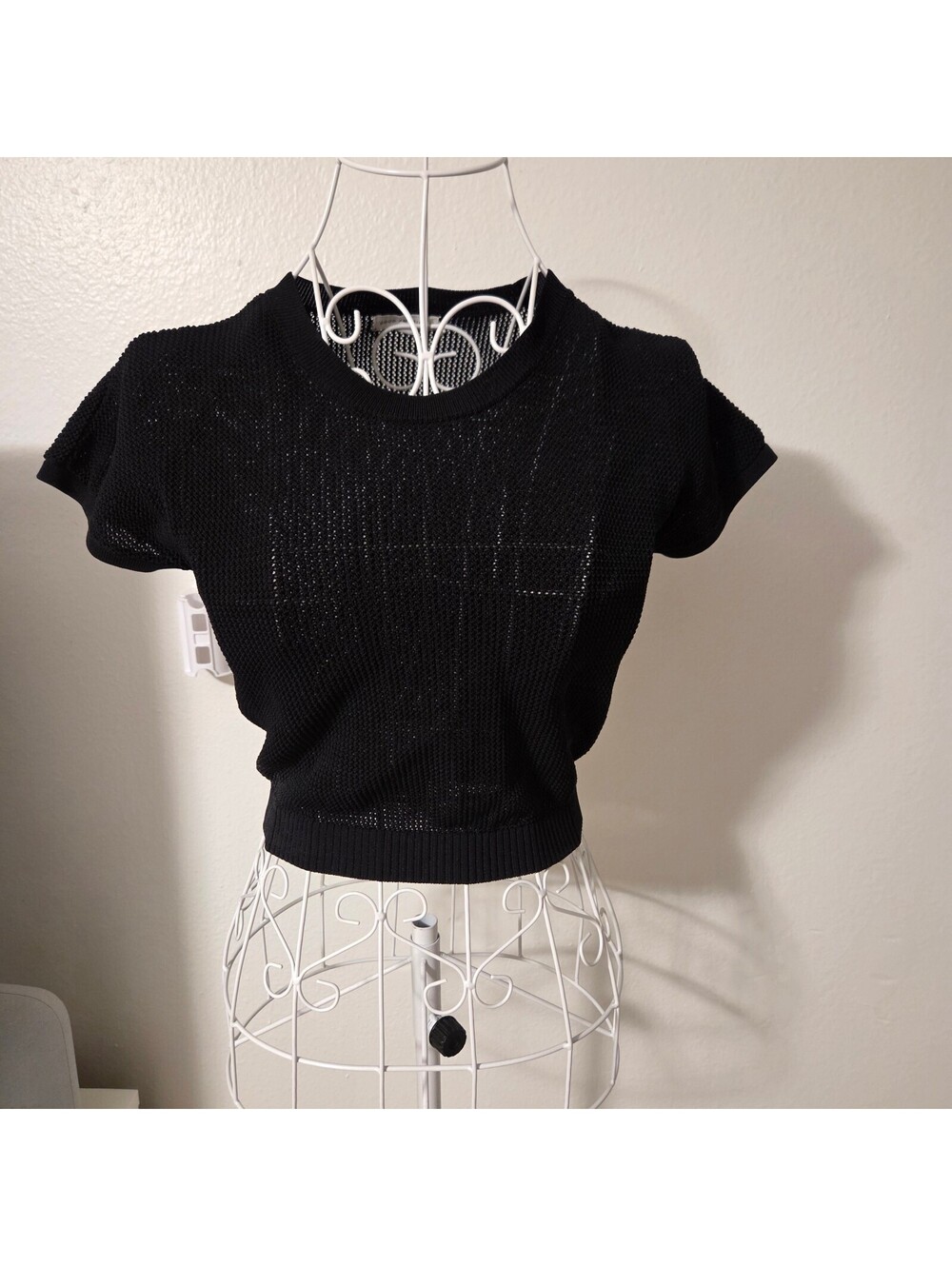 Good American Black Sheer Knit Short Sleeve Top Size 1